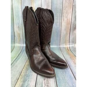 Acme Western Cowboy Boots Teju Lizard Size 8D Pointed Toe Brown